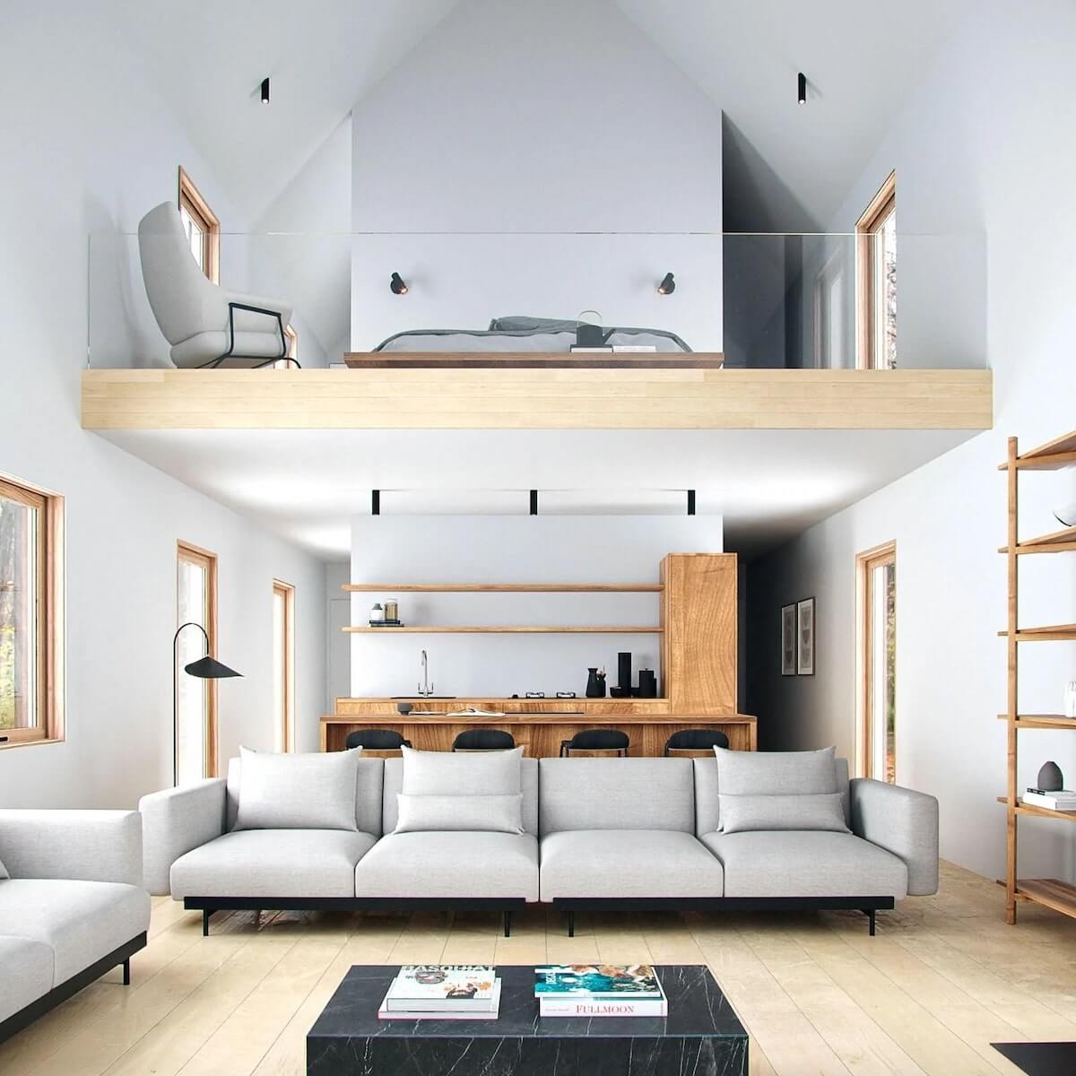 Small Houses With Vaulted Ceilings: Small Footprint Meets Big Drama - Den