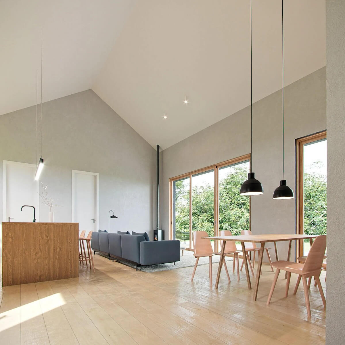 Farmhouse barndominium interior: minimalist interior of a barndominium