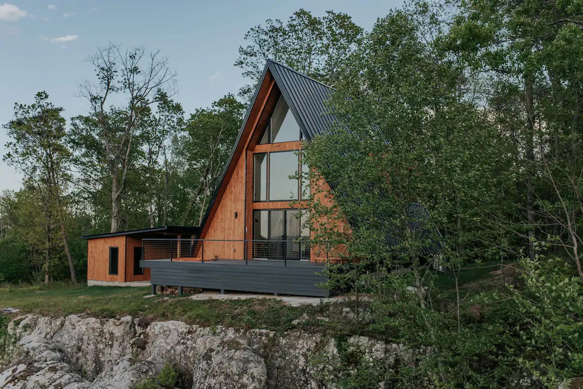 An image of Major Parkhurst's A-Frame home, built using DEN.