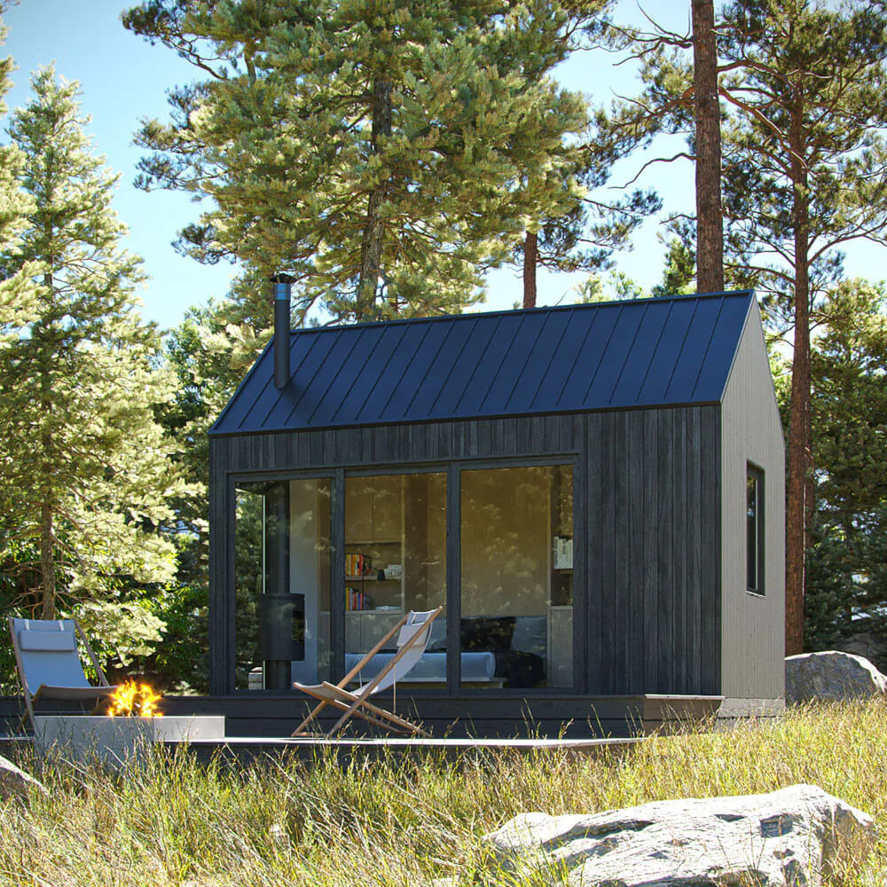 Low cost small house design with a blue roof