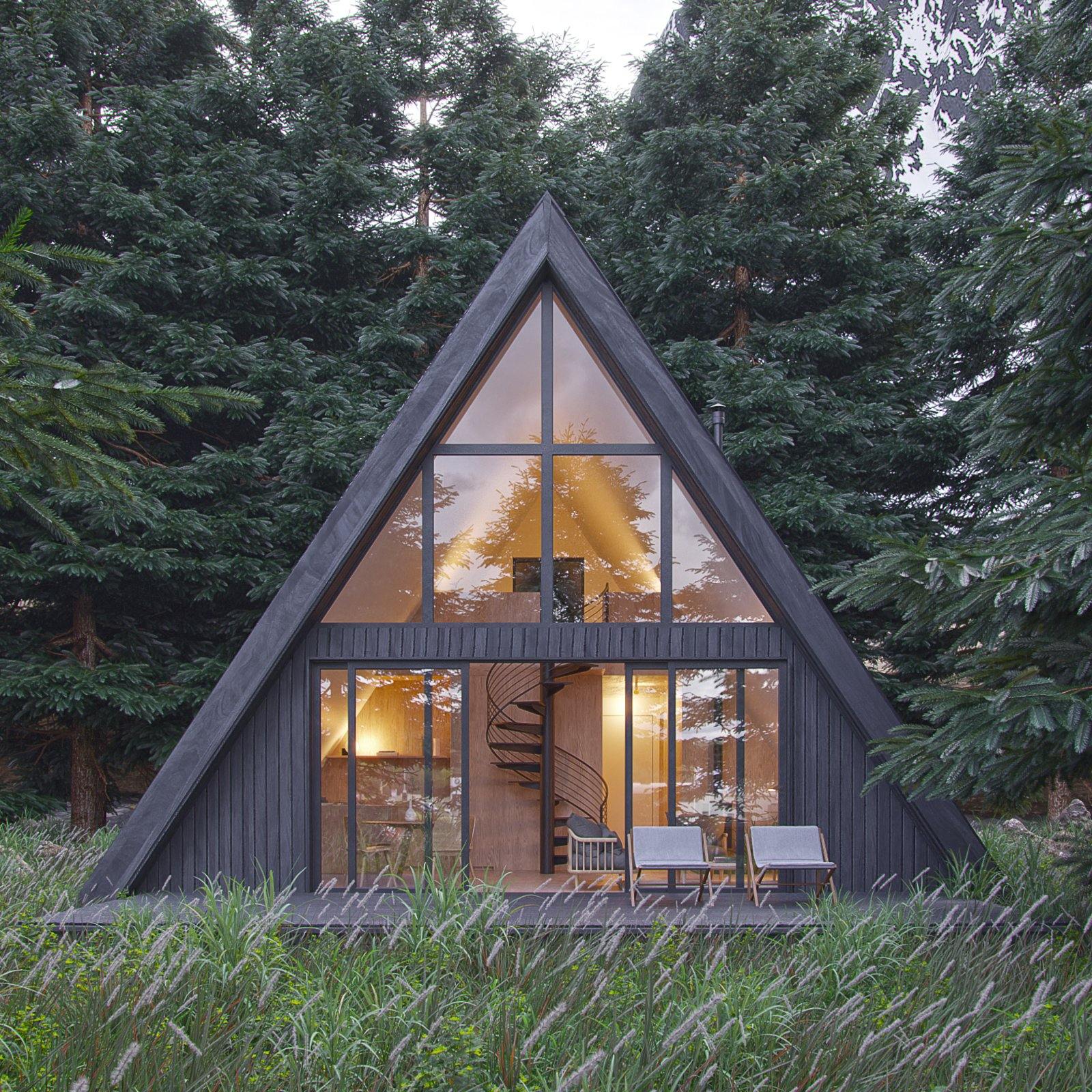 A-Frame House With Loft Plans - Download Small House Plans - Den