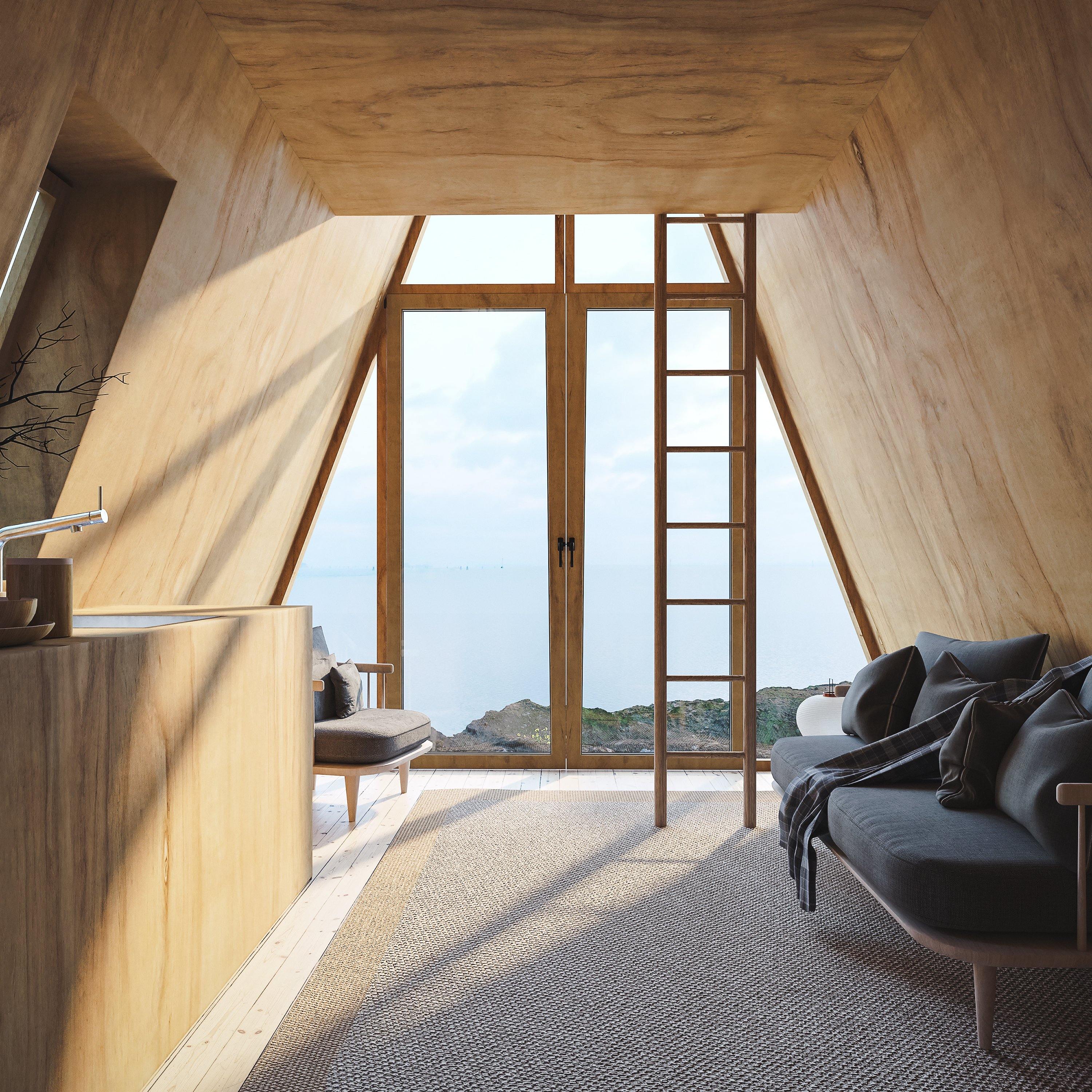 A-Frame Bunk Cabin - Den